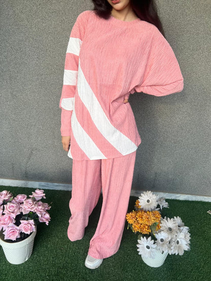 Zanvi Blush Pink Textured Lounge Co-Ord Set – Soft Two Piece Outfit for Women