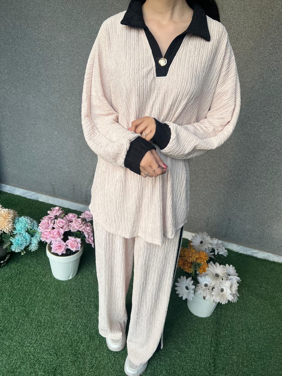 Ivory Polo Style Co-Ord Set – Elegant Two Piece Outfit for Women